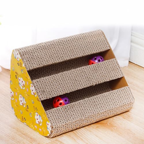 Caja De Rascador De Gato De Tragamonedas Doble Triangular con Bola De Campana, Tabla De RasguñO De Gato De Gato MultipropóSito para Gatos Interiores Y Gatitos