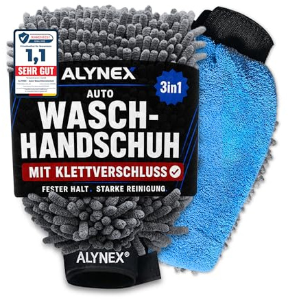 ALYNEX Mikrofaser Waschhandschuh Auto 3in1 mit Klettverschluss