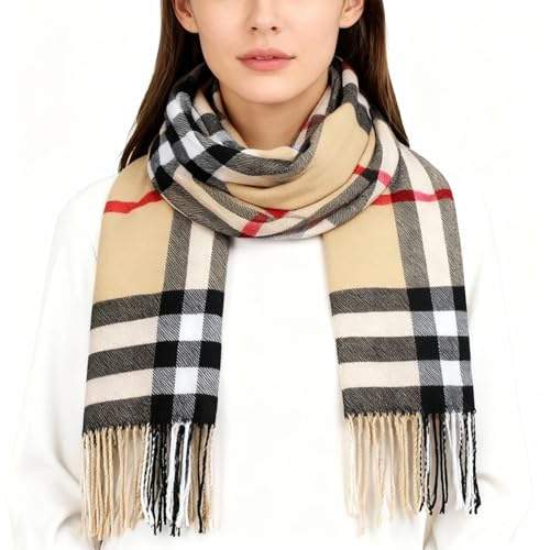 MBSIVSA Sciarpa Classica e Morbidissima a Quadri, Morbida Calda Invernale Sciarpa Lunga, Sciarpe per Uomo e Donna con Nappe, 32 x 190 cm