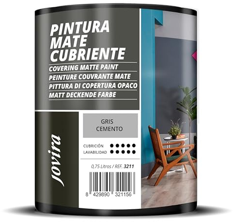 JOVIRA PINTURAS Pintura Mate Cubriente | Colores | Pintura interior-exterior con excelente poder cubriente. (750 Mililitros, Gris Cemento)-T