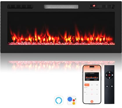 GOPLUS Chimenea Eléctrica, Calefacción 750W/1500W con Pantalla LED, 12 Colores de Llamas, Temporizador de 12 H, Montaje en Pared e Integrado, Calefacción para Salón, Dormitorio y Oficina
