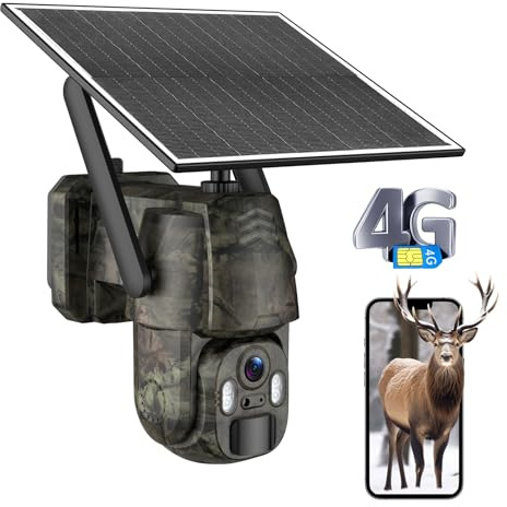 AMOROM 3G/4G LTE Überwachungskamera Aussen Wildkamera Solar mit SIM Karte, 2K Kamera Überwachung Akku Ohne WLAN mit Farb Nachtsicht, Bewegungserkennung, IP66 Wasserdicht