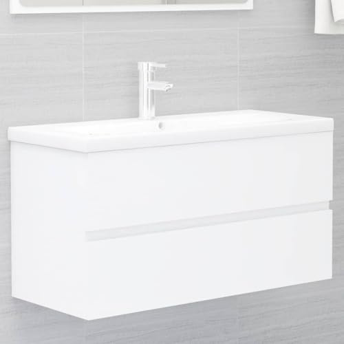 ULUYYUC Mobile sottolavabo, bianco, 90 x 38,5 x 45 cm, in legno, moderna pulizia con cassetto per bagno, corridoio e cucina