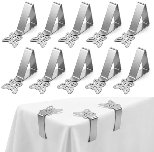 BCHMN 10 Pezzi Fermagli per Tovaglie in Acciaio Inox - Mollette Antivento con Design a Farfalla per Tavolo da Giardino, Picnic, Casa e Feste all'Aperto