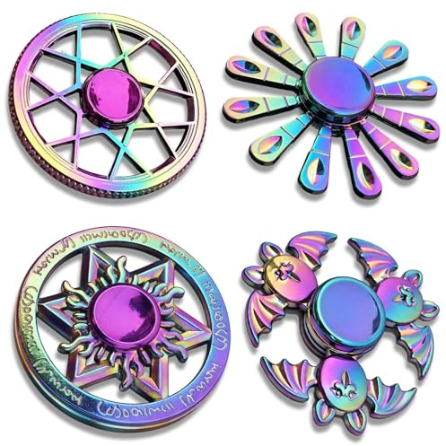 4 Stück Fidget Spinner, Spinner, Fidget Würfel Stressabbau Spielzeug für Erwachsene, Farbwechsel Design mit Rad, Pfau, Fledermaus und Lebensfeuer Modellen
