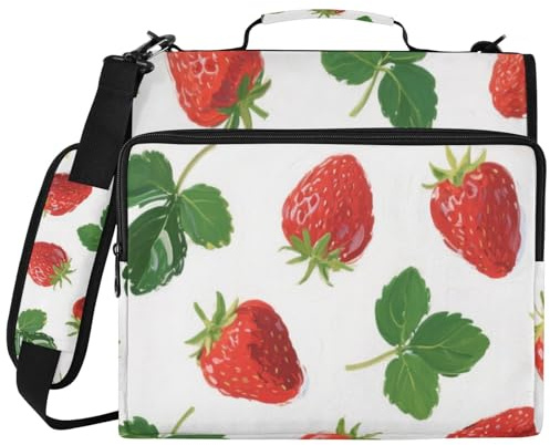 Carpeta organizadora de 3 anillos con correa para el hombro, múltiples bolsillos, color rojo fresa y menta de 1.5 pulgadas, organizador de suministros escolares para escuela secundaria