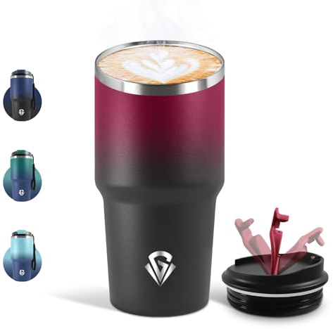 Motswedi Termo Cafe 600 ML, Reutilizables, Vaso Termico Cafe Antigoteo para Coche, Acero Inoxidable 304, Taza Termica Para Llevar, Termo Café Hermético - Rojo escarlata & Negro
