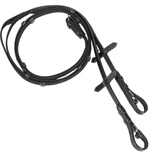 Horze Slender Grippy Horseback Riding English Web Reins with Hand Stops - Black - Pony