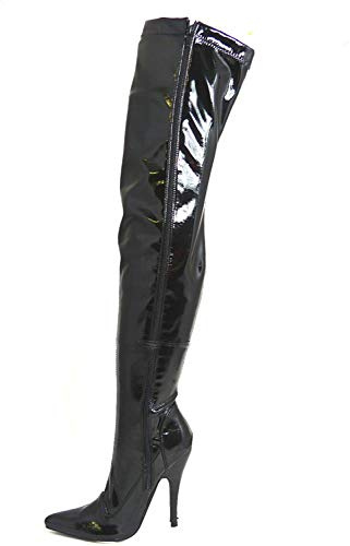 Buckle Shoes (BS12051) - NEW MENS-WOMENS SEXY THIGH HIGH KINKY FETISH OVER THE KNEE STILETTO HEEL FULL SIDE ZIP BOOTS SIZE UK 9 - UK 12 (12 UK, Black Patent)