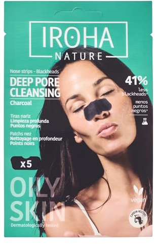 IROHA NATURE - Nasenstreifen Aktivkohle | 5 Stk | Aloe Vera, Allantoin, 100 % natürlich, alkoholfrei, für alle Hauttypen
