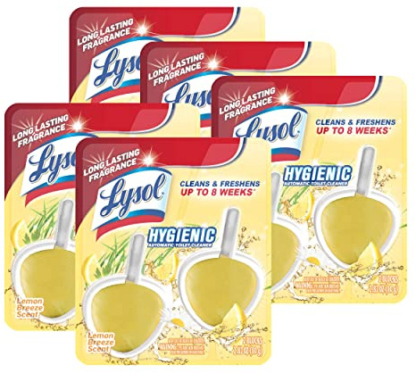 Lysol Hygienic Automatic Toilet Bowl Cleaner, Lemon Breeze, 2 ct (Pack of 5)
