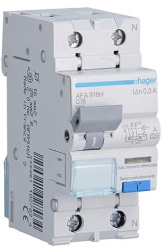 Hager AFA916H â€“ DIFFERENZIALE Magneto TERMICO ACC 1PN 300MA A 16A 6 KA C 2M