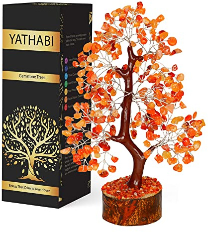 YATHABI Cornalina,Árbol de cristal,Piedra preciosa,Árbol de bonsái de cristal,Feng Shui,Piedra de cristal para dinero,Decoración de árbol de la vida,Regalo de cristal,Árbol de roca,Piedra de chakra