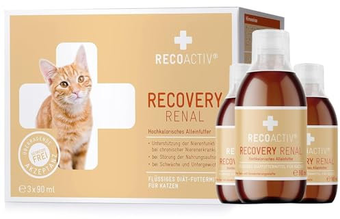 RECOACTIV Recovery Renal für Katzen, 3 x 90 ml, hochkalorisches Diät-Alleinfuttermittel bei Nierenfunktionsstörungen und erhöhtem Energiebedarf in der Rekonvaleszenz, zur Gewichtszunahme