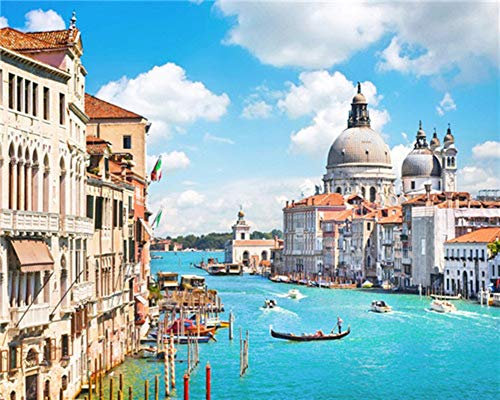 YEESAM ART DIY Ölgemälde Malen nach Zahlen Erwachsene Kinder, Meer Stadt von Venedig, Italien Zahlenmalerei ab 5 Öl Wandkunst (Venedig, ohne Rahmen)