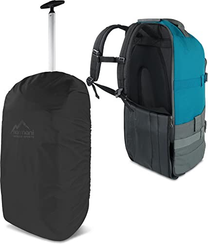 normani Reisetasche mit Rucksackfunktion und Regenüberzug- Trolley 60 Liter - Backpack Farbe Grau/Petrol