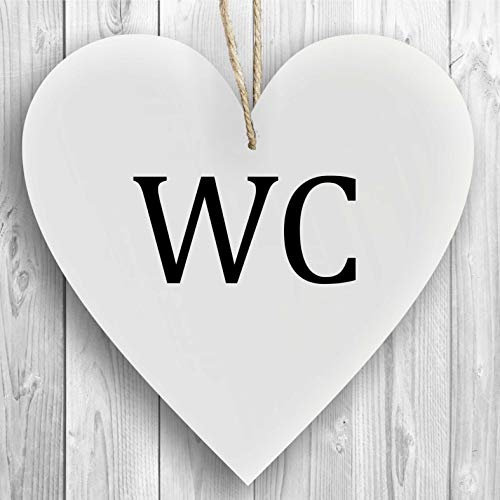 Herzschild Holzherz Holzschild 16 x 16 cm WC weiß Dekoschild Wandschild Schild Holz Toilette
