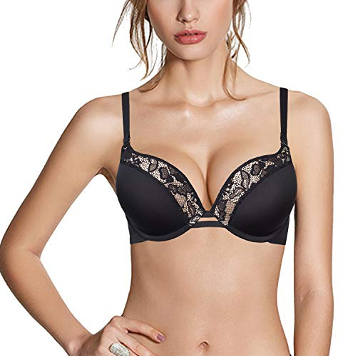 Soutien-gorge épais rembourré push-up avec dentelle - Noir - 95 B (Taille Fabricant:36B)