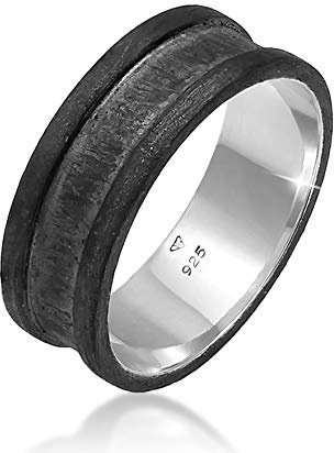 Kuzzoi Massiver Herrenring Bandring (8 mm) 925 Silber | Silberring oxidiert im Basic Black Design Ring für Männer in der Ringgröße 60 - 66