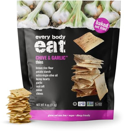 Every Body Eat Gluten Free Crackers, Chive & Garlic – Garlic Crackers, Healthy Vegan Snacks, Dairy Free, Seed Oil Free Snack Crackers (Pack of 2), 4 oz Bags