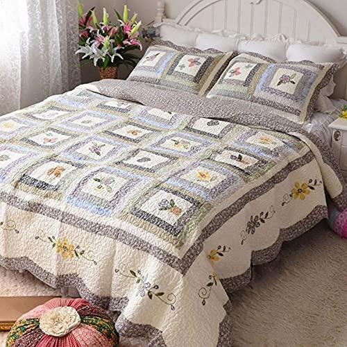 Colcha De Patchwork Hecha A Mano Edredón De Verano Cubrecama Gama Alta 100% Algodón Acolchado Juego De Cama 3 Piezas Decoración Manta Multifunción/Sábana + 2 Funda De Almohada,D-230x230cm+50x70cmx2