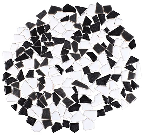 Azulejos de mosaico de cerámica irregular piedras de mosaico coloridas piezas de mosaico para manualidades DIY pared macetas jarrones marco espejo decoración 200 g negro white