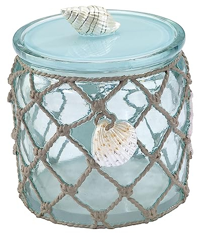 Avanti Linens - Covered Jar, Resin Countertop Organizer, Beach Inspired Bathroom Accessories (Seaglass Collection)