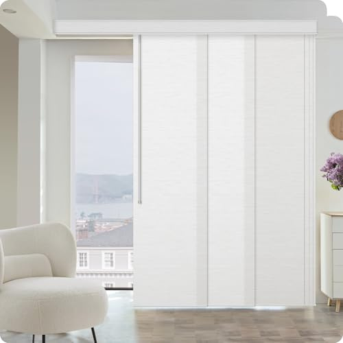 Graywind Manual Sliding Panels Light Filtering Privacy Panel Track Blinds Wand Control Window Blinds for Patio Sliding Glass Door Large Windows Width Up to 153, Custom Size (Jacquard White)