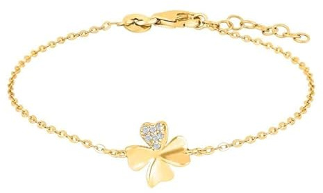 JC Trauringe Damen Armband Kleeblatt mit Zirkonia Gelbgold vergoldet in 925 Sterling Silber Armkette Schmuck