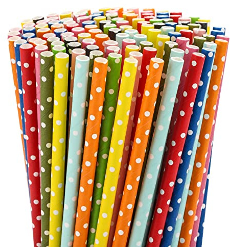 200PCS Multi-Color Biodegradable Paper Straws for Party Supplies,Birthday,Bridal/Baby Shower, Christmas Decorations and Holiday Celebrations (Dot)