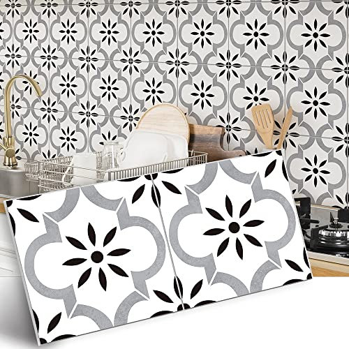 Hiseng Kitchen Bathroom Wall Tile Stickers, 30x15cm DIY Rectangle Decals Lantern Pattern Sticker for Kitchen Living Room Bathroom Home Decor Self-Adhesive (24pcs,Lisbon flowers)