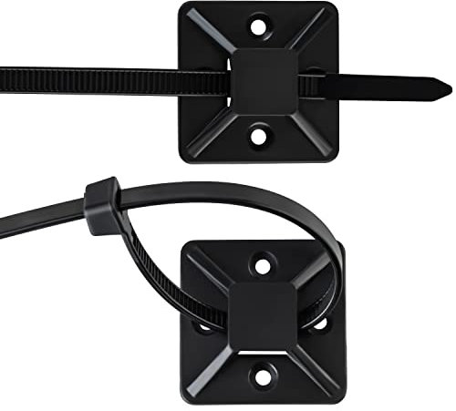 ISOLATECH 10 pz. fascette 100mm x 2,5mm nere con 10 basi adesive 19mm x 19mm - Fissaggio cavi autoadesivo resistente ai raggi UV, per uso interno ed esterno