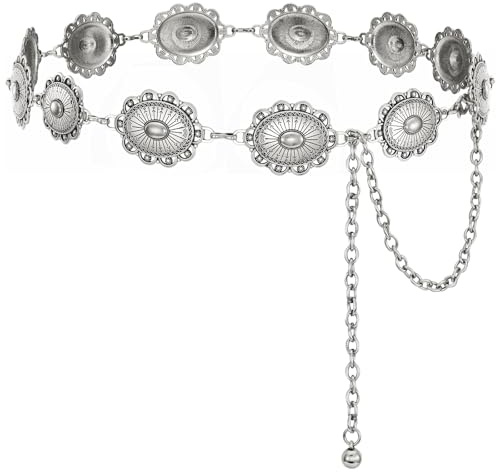 XZQTIVE Women Boho Chain Belts For Dresses Jeans Western Cowgirl Waist Links Belt Adjustable Metal Concho Belt