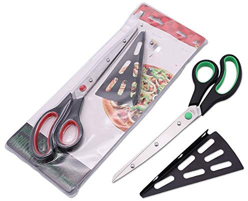 Tijeras de cocina Utensilios para hornear, Corte de pala de pizza dos en uno desmontable, Tijeras de pizza de acero inoxidable (Verde rojo)