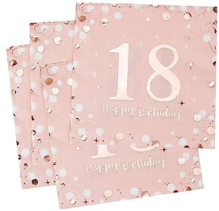 Servetter 18:e födelsedag, paket med 30 rosa födelsedagsservetter, grattis på födelsedagen 18 servetter, 3-lagers milstolpe 18 bordsdekoration pappersservetter för flickor födelsedag firande fest