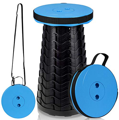 Tubiaz 1x Tragbarer Klapphocker Tragfähigkeit 150 kg, 6-44 cm Höhenverstellbare Leichte Teleskophocker, Ausziehbarer Falthocker, Campinghocker, Faltbarer Hocker für Camping Garden Angeln blau