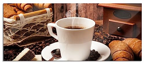 Pixxprint Glasbild Panorama, Wandbild aus Echtglas, heißer aufgebrühter Kaffee, 100x40 cm, inkl. Aufhängung und Abstandshalter