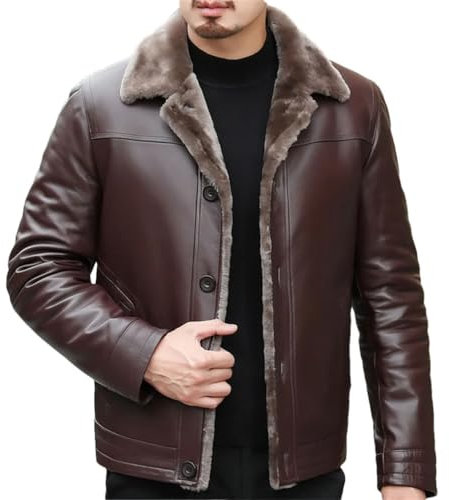 Männer Kleidung Echtes Leder Jacke Dicke Schaffell Jacken Winter Fleece Mantel, a, M