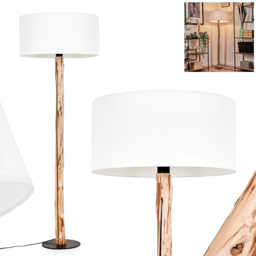 Stehleuchte Saladillo, moderne Stehlampe aus Holz/Metall/Stoff in Natur/Weiß, Leuchte im skandinavischen Design mit rundem Schirm (Ø 50 cm) und Fußschalter, Höhe 145 cm, 1 x E27, ohne Leuchtmittel