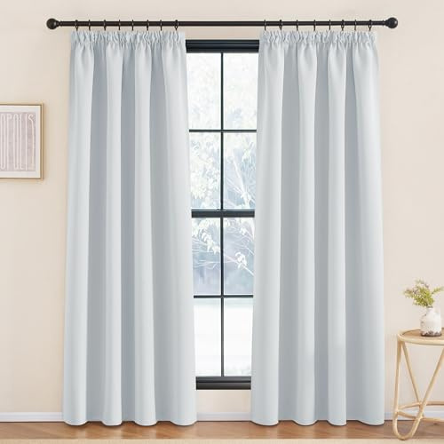 KGORGE Blickdichte Vorhänge Hitzeschutz Thermovorhang mit Kräuselband | Grauweiß,2er Set,220 x 140 cm(HxB),Thermo Vorhang gegen Hitze für Schienensystem,Verdunkelung,Sonnenschutz,für Wohnzimmer