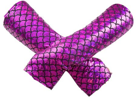 Yurosiay Damen Meerjungfrau Handschuhe Bunt Schuppenmuster Fingerlose Handschuhe Fischschuppen Bedruckt Armstulpen Fingerlos Cosplay Party Handschuhe für Karneval Party Halloween Tanzen Lila
