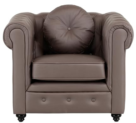 Totò Piccinni Poltrona CHESTER design vintage retrò classico trapuntata piedini in legno (Poltrona, Ecopelle Marrone)