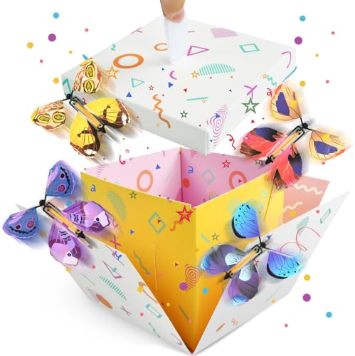 Coffret Cadeau Explosion de Papillon, Boîte Cadeau de Papillon, Coffret Cadeau Papillon DIY, Boite Cadeau, Boite Anniversaire,12.5 * 12.5 * 12.5cm/4.9x4.9x4.9 Inch