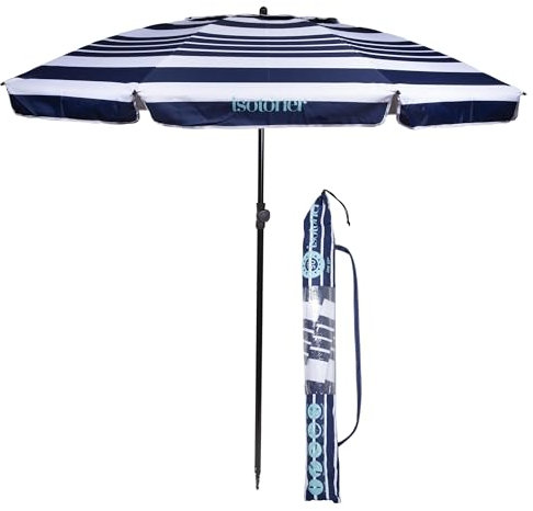 Isotoner Strandschirm, sehr robust, winddicht, leicht und UV-Schutz UPF50+, gestreift, Unisex, Marineblau, ST