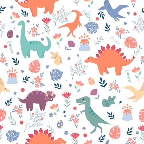 VEELIKE Carta da Parati Dinosauri Carina Pellicola Adesiva Bambini Carta Adesiva per Mobili Fantasia Dinosauri Carta da Parati per Cameretta Stanza dei Giochi Aule Autoadesiva Rimovibile 44.5cm×300cm