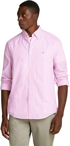 Tommy Hilfiger Men’s Flex Poplin Classic Regular Fit Shirt, Multicolor (Classic Pink/Optic White), XXL