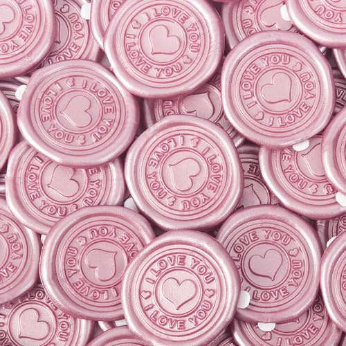 JAGERGREEN 24 Stück Wachssiegel Selbstklebend mit Vielen Mustern, Rosa Siegelwachs Aufkleber für Einladungen, Sticker für Hochzeit, Briefumschläge, Geburtstage, Geschenkverpackungen (Herz-Stil)