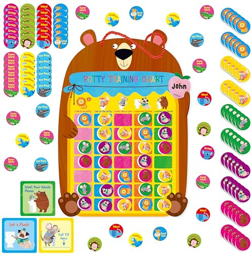 Magnetische Töpfchen-Trainingstafel, Belohnungstafel zum Töpfchentraining mit Tieren, 50 Wiederverwendbare Tiermagnete Plus 45 Sticker und Aufbewahrungstasche, perfekt für Jungen & Mädchen
