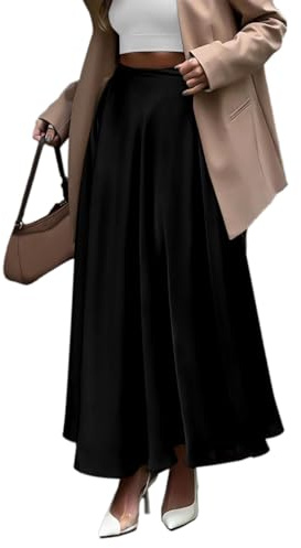 EMOTTOS Jupe en Satin pour Femme, Jupe Noire Unie, Taille élastiquée, Décontractée Et Confortable pour L'été, Noir S