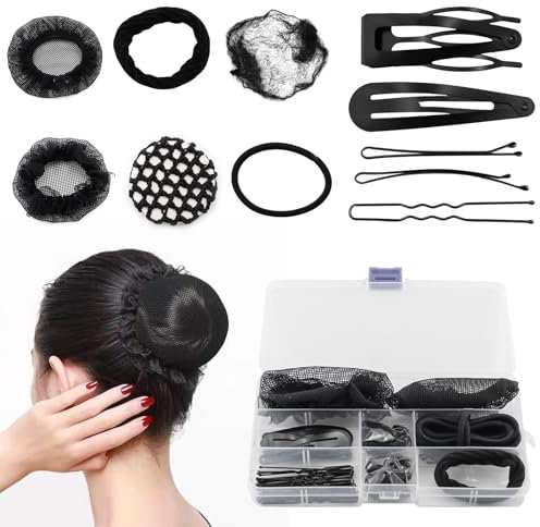 alwaiiz 70 Pièces Accessoires de Coiffure Filet Cheveux Kit, Inclure Filet a Chignon, Epingle à Cheveux, Elastique Cheveux et Boîte, Kit Chignon Danse Classique Fille Pour la Danse, le Yoga